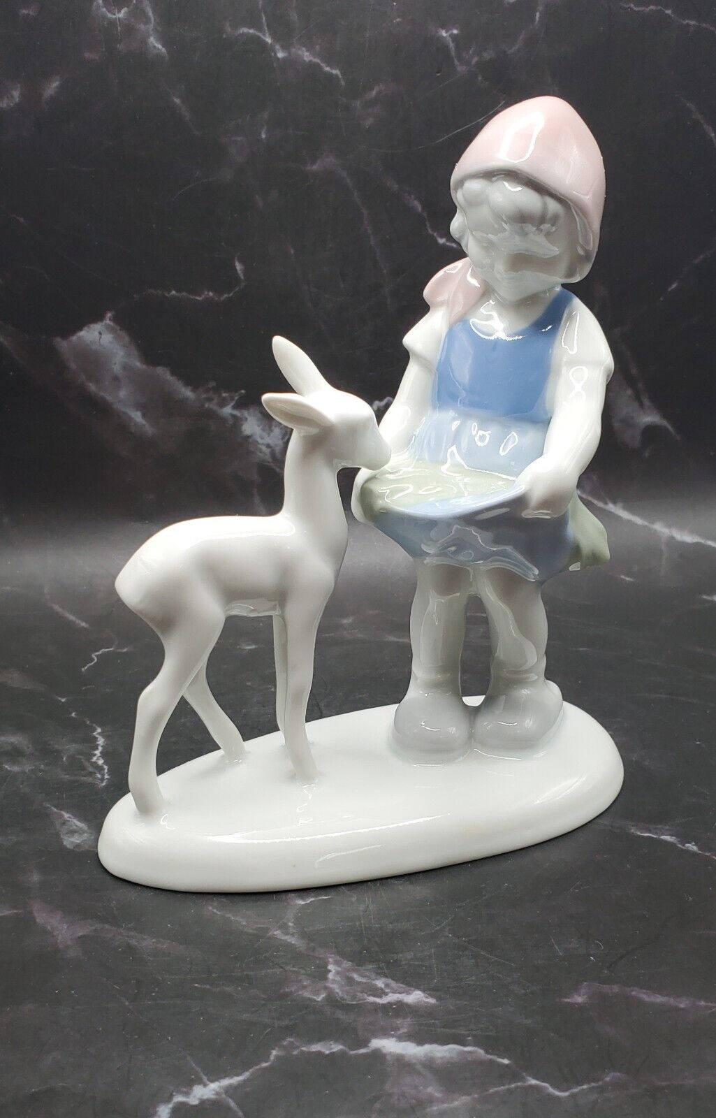 VTG Porcelain Figurine Young Girl Feeding Fawn by GEROLD Porzellan Bavaria