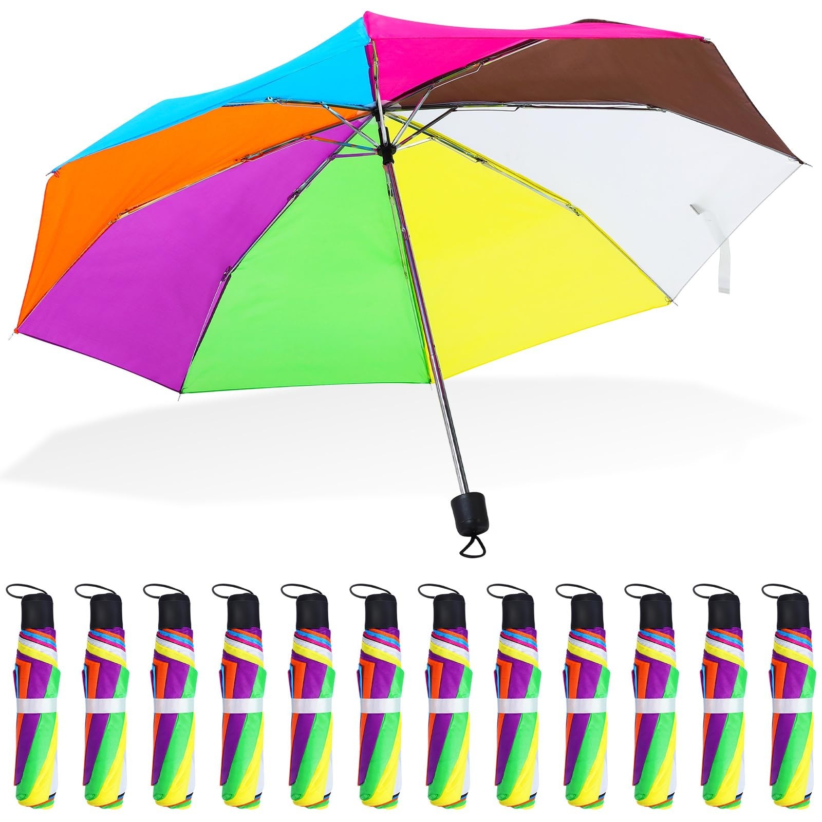 12 Pc Rainbow Umbrella Portable Tri Folded Pride Umbrella Windproof Compact Rain