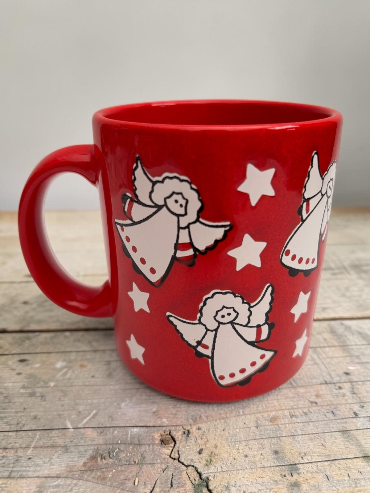 Vintage Waechtersbach Red Ceramic Mug With Angel & Star Germany Festive Holiday 