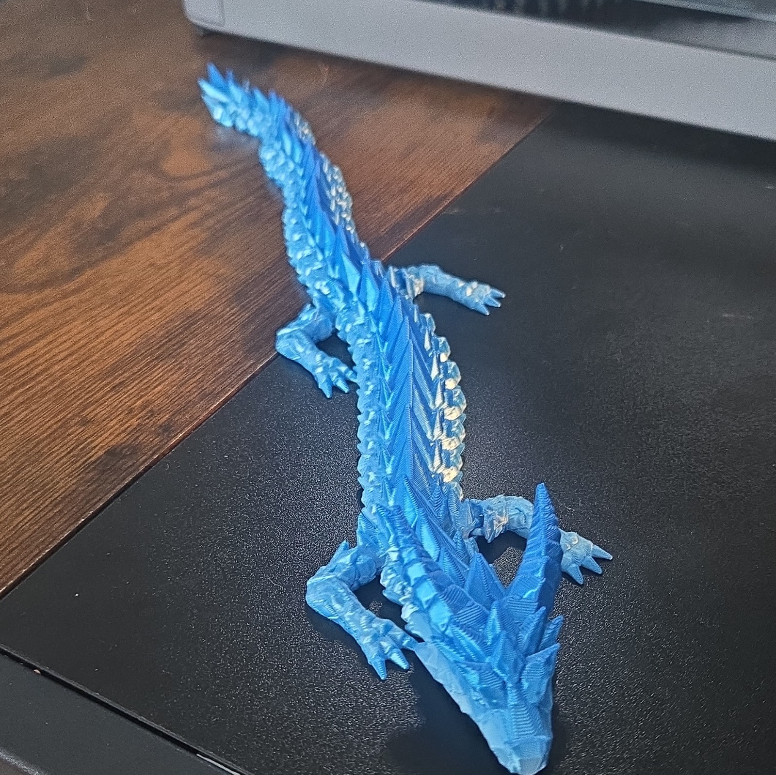 Blue Translucent 3D Printed Flex Dragon Figure - Fantasy Theme
