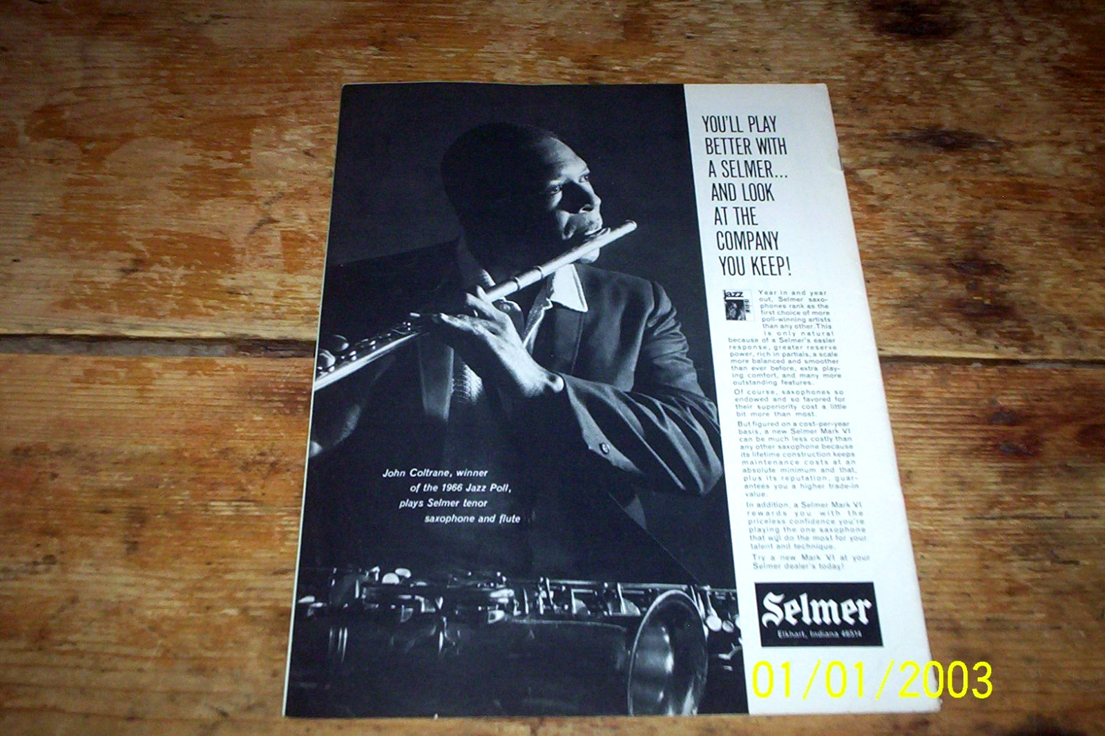 JOHN COLTRANE ( SELMER sax & flute ) ORIG 1966 VINTAGE magazine PROMO Ad NM-