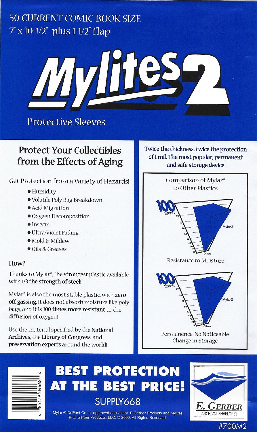 50 Mylites2 CURRENT (Modern) 2 mil Mylar Comic Sleeve Bags  by E. Gerber 700M2