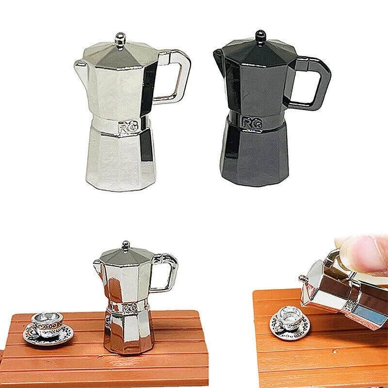 1:12 Dollhouse Miniature Coffee Pot Metal Kettle Moka Pot Kitchen Home Model Dec