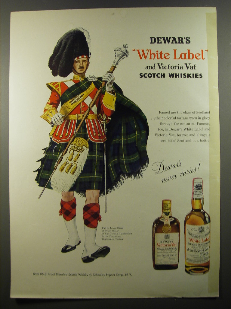 1954 Dewar\'s White Label Scotch Ad - drum major of the Gordon Highlanders