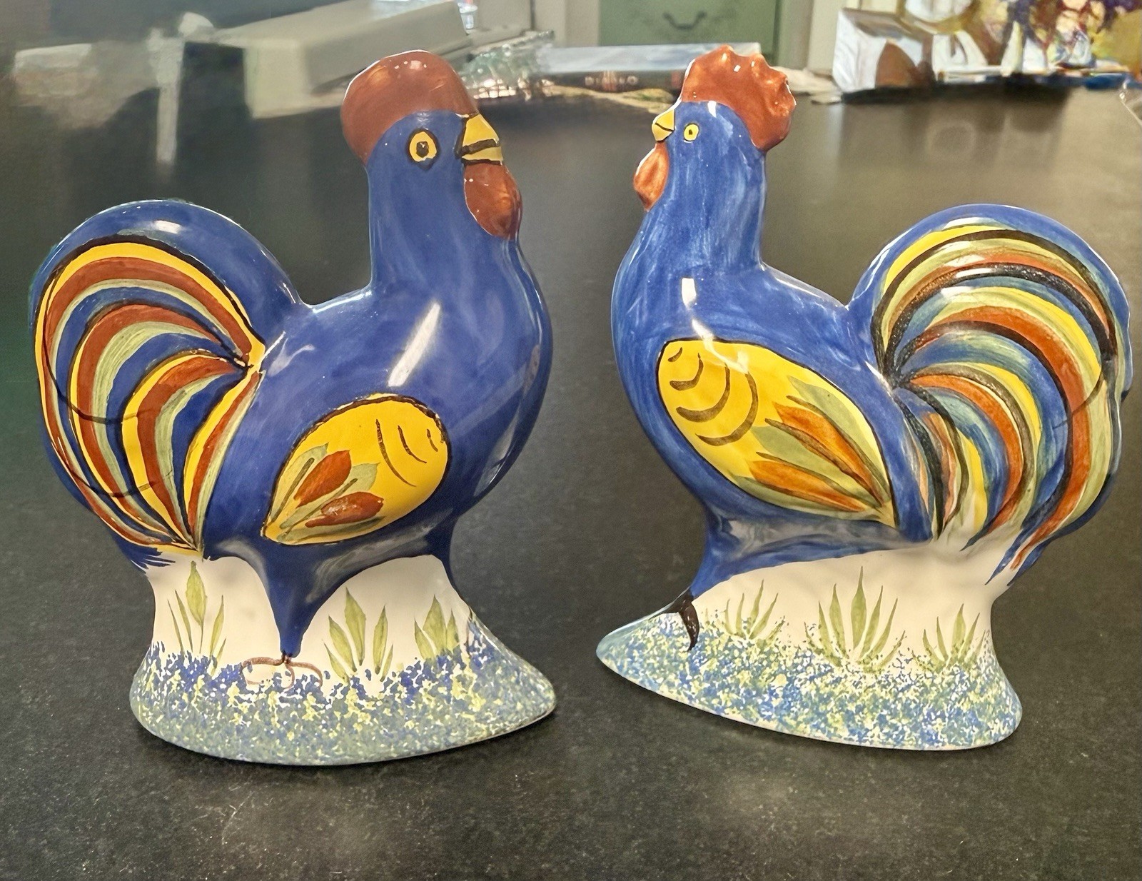 Set Of 2 H. B. Henriot Chanticleer Rooster Quimper Made In France Signed VTG Set Of 2 H. B. Henriot Chanticleer Rooster Quimper Made In France Signed VTG