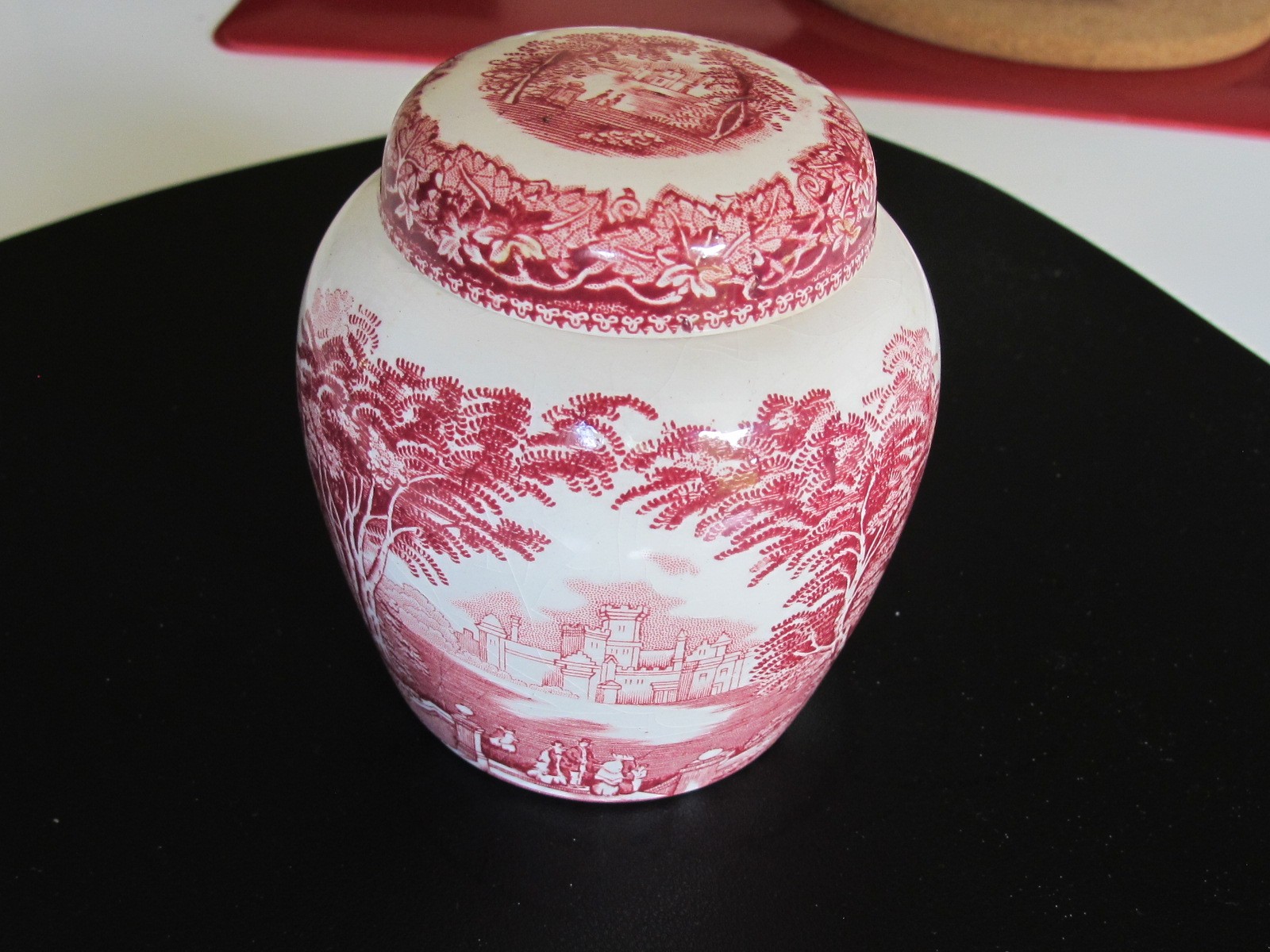 Mason's Vista, England, red ginger jar, vintage, height 4.25 inches