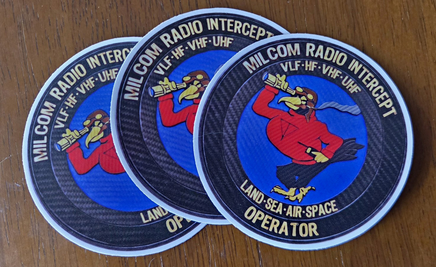 MILCOM Radio Intercept Operator Land-Sea-Air-Space Round Stickers/Decals 3 MILCOM Radio Intercept Operator Land-Sea-Air-Space Round Stickers/Decals 3