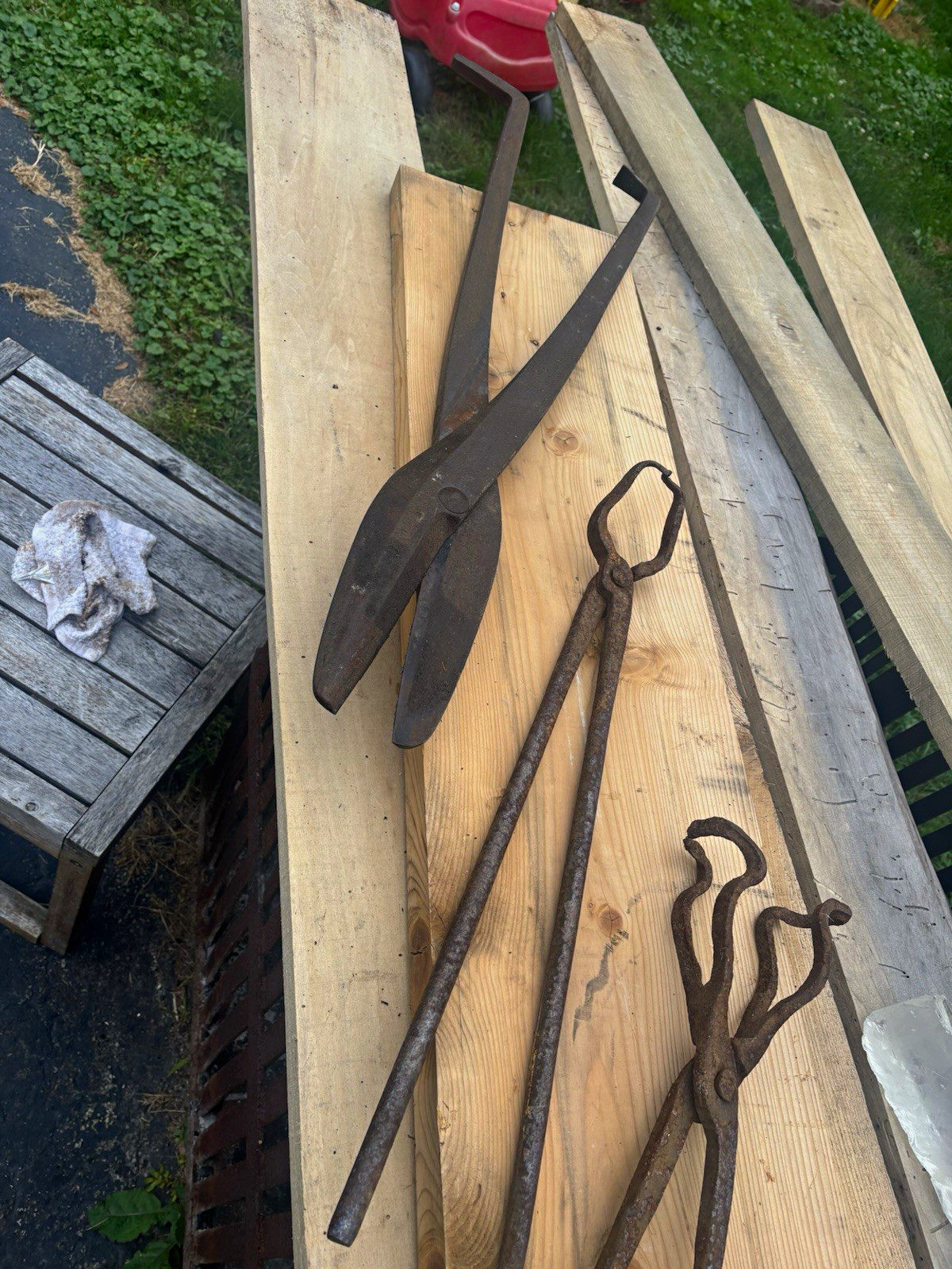 Lot of Antique/Vintage Blacksmith Tongs & Large Metal Shears