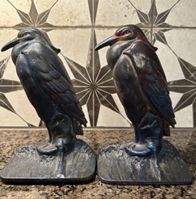 Antique Albany Foundry Cast Iron Heron Egret Stork Bird Bookends Doorstops