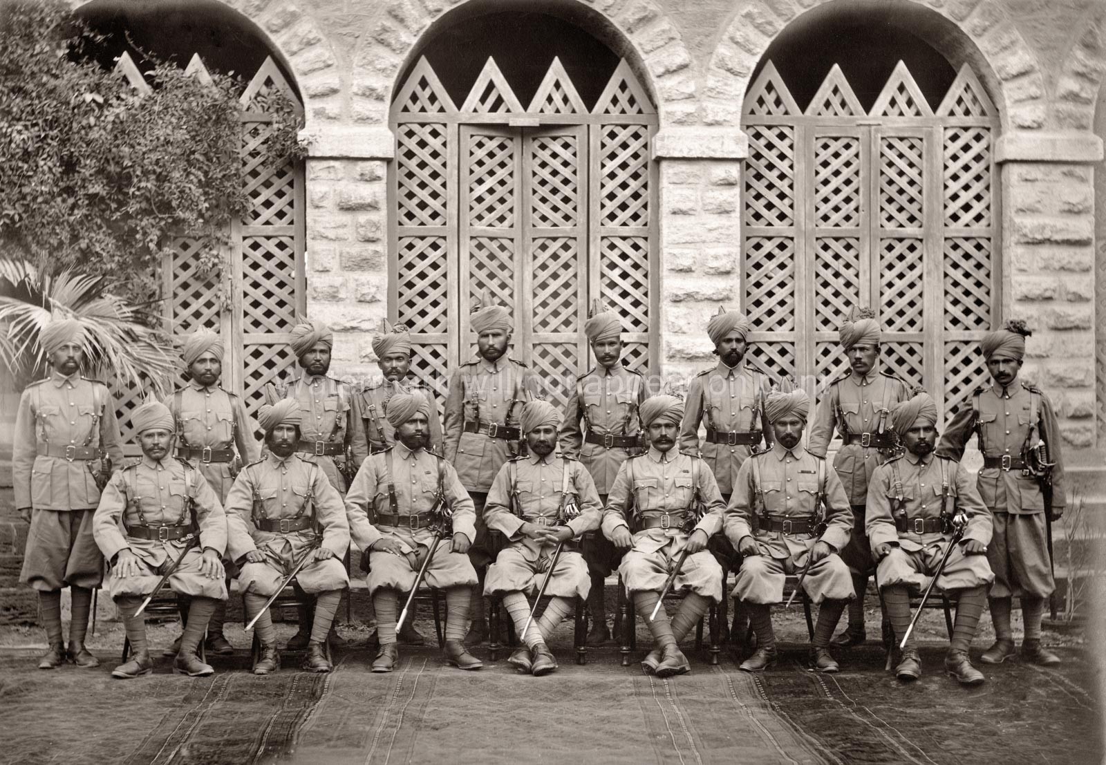 British Army Punjabi Baluchi Afridi Soldiers Turbans Uniforms Vtg. Photo 20thC.