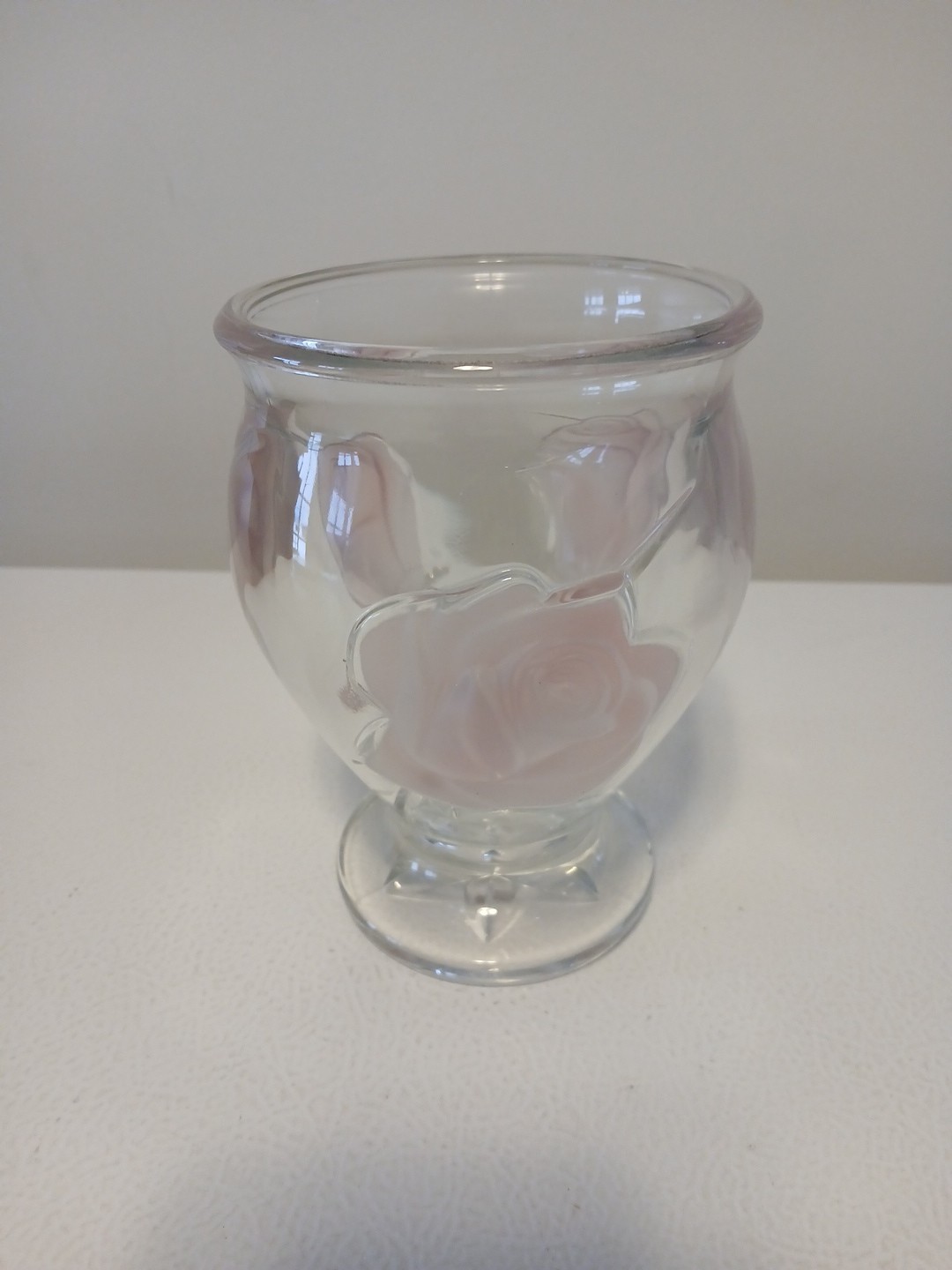 Teleflora French Art Chrystal Glass Featuring Raised Frosted Pink Roses