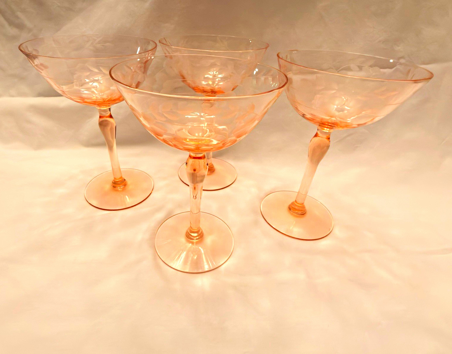 1920s Tiffin Franciscan Blush Pink Floral Etched Champagne Glass STEM#14185
