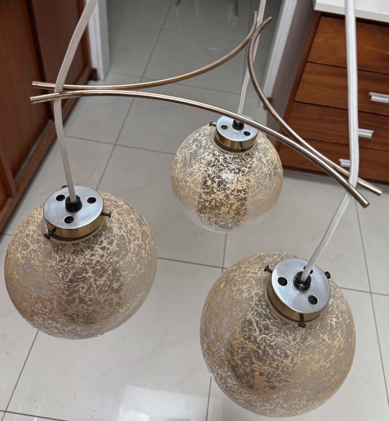 Vintage MCM Moe Lighting Atomic Glass Orb Hanging Light Pendant Lamp Mid Century
