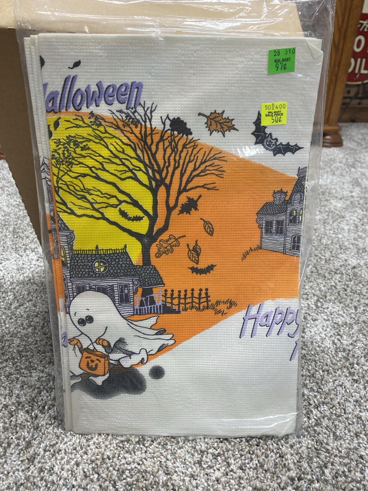 Vtg C.A. Reed Halloween Table Cloth Cover Sealed Deadstock Spooky Haunted House