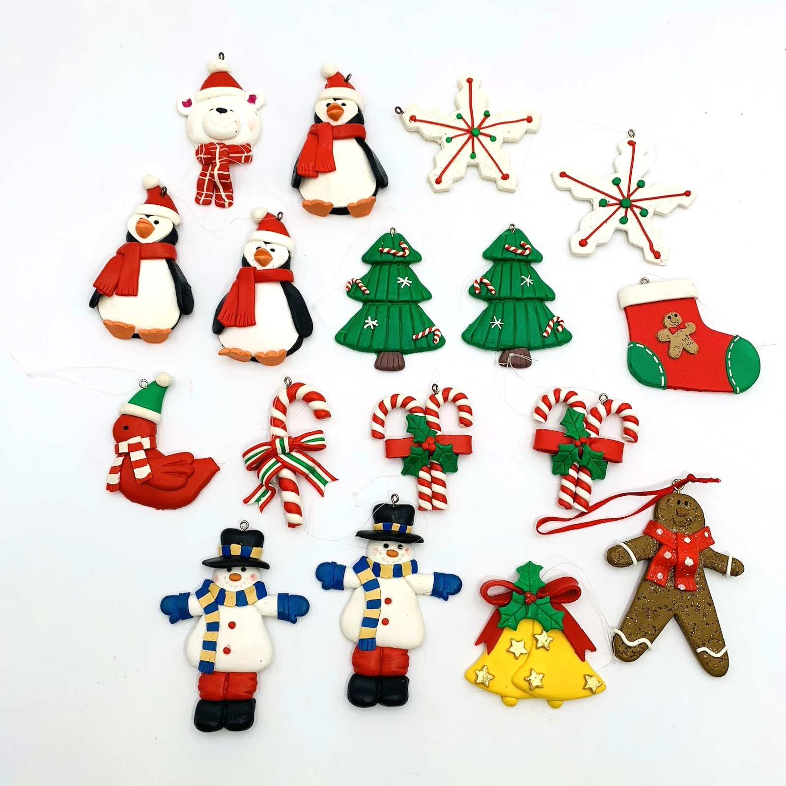 VTG Polymer Clay Dough Christmas Ornaments Santa Snowman Gingerbread Lot of 17
