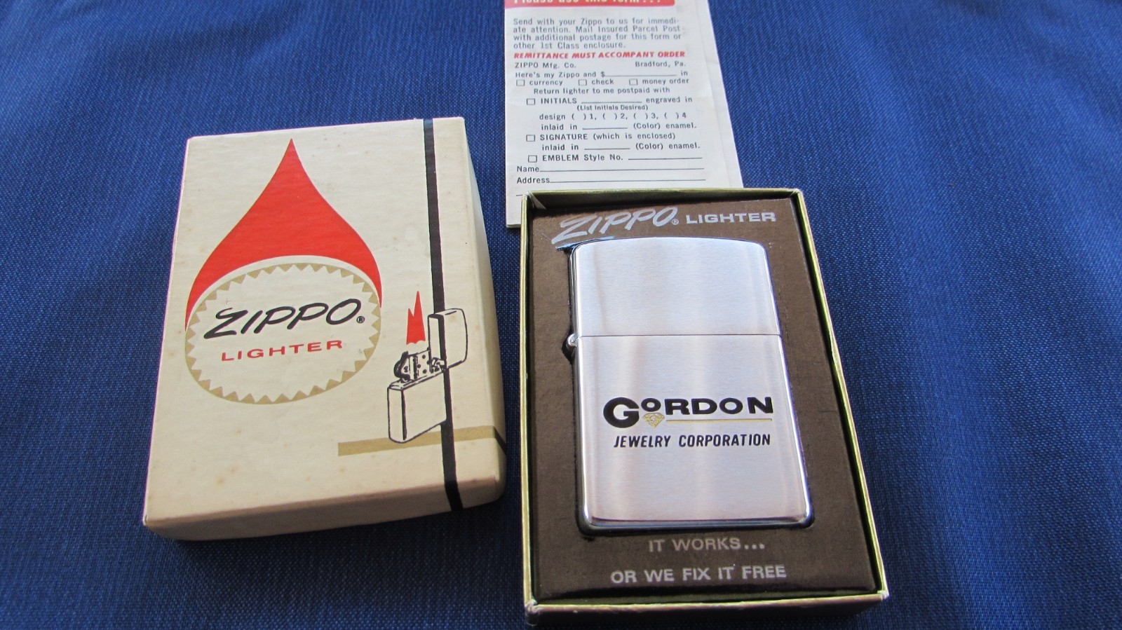 VERY COOL 1967 GORDON JEWELRY ADVERTISING ZIPPO LIGHTER W/ BOX