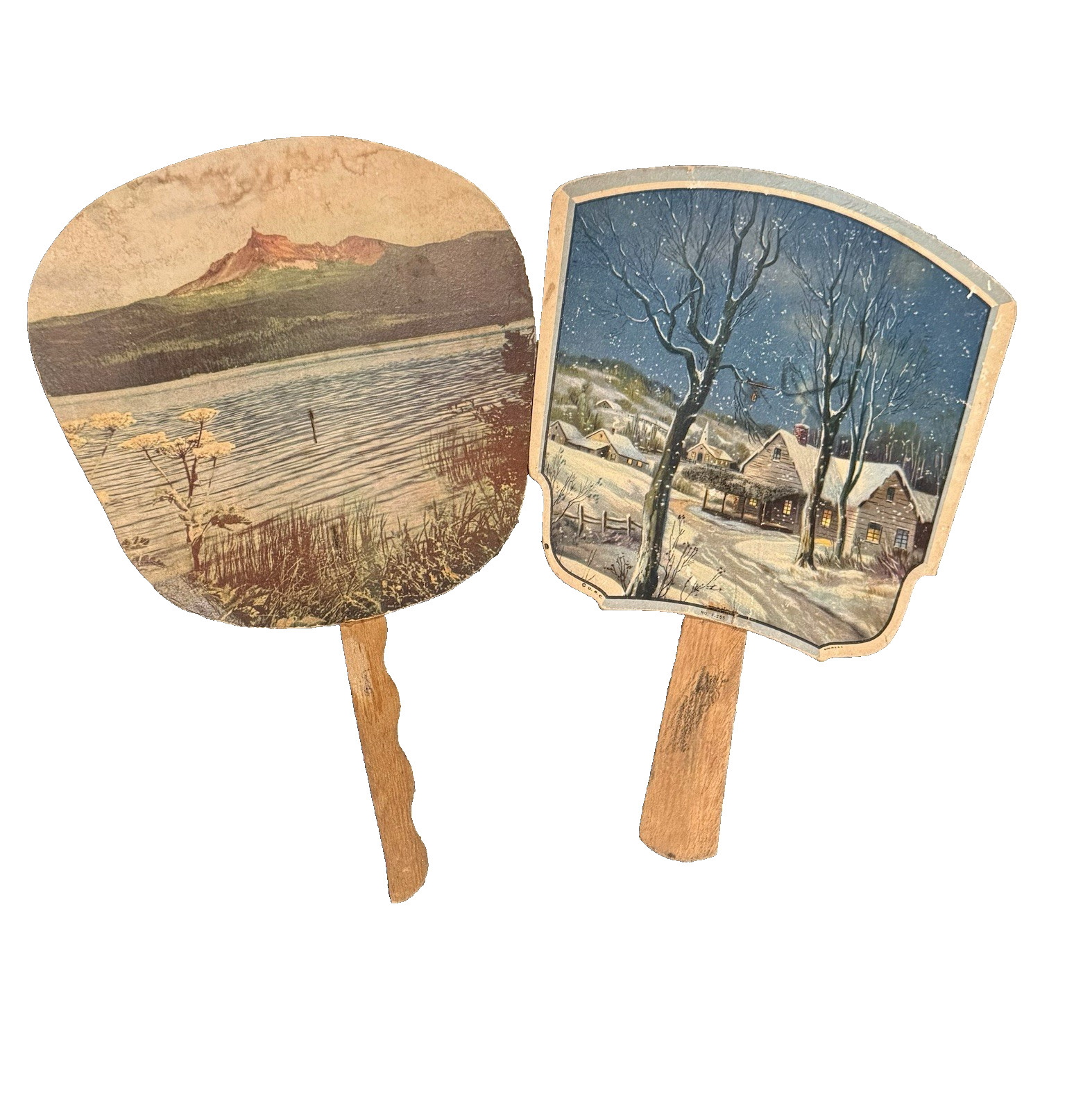 Vintage 1940s Advertising Hand Fans Hartwell GA Funeral Home Ambulance Gallant