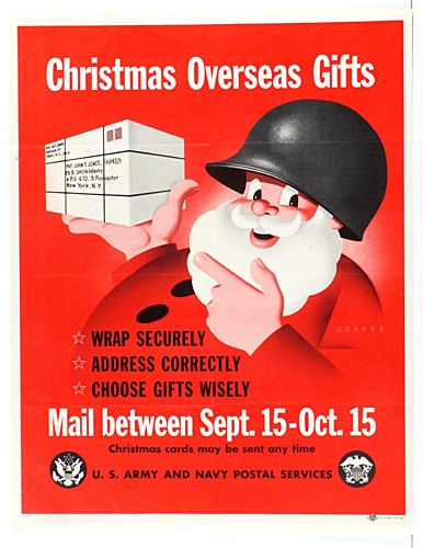 Original WWII US Christmas Overseas Gifts Poster - Santa Claus Original WWII US Christmas Overseas Gifts Poster - Santa Claus