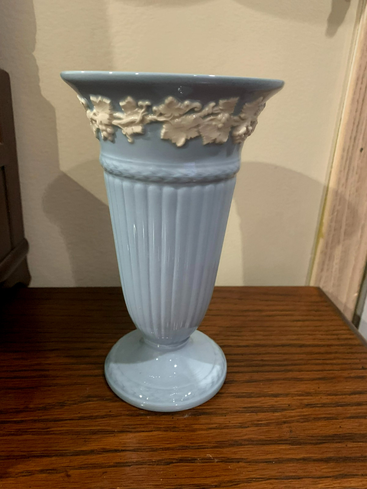 Wedgewood Etruria & Barlaston Embossed Queen\'s Ware Trumpet Vase 6-3/4\