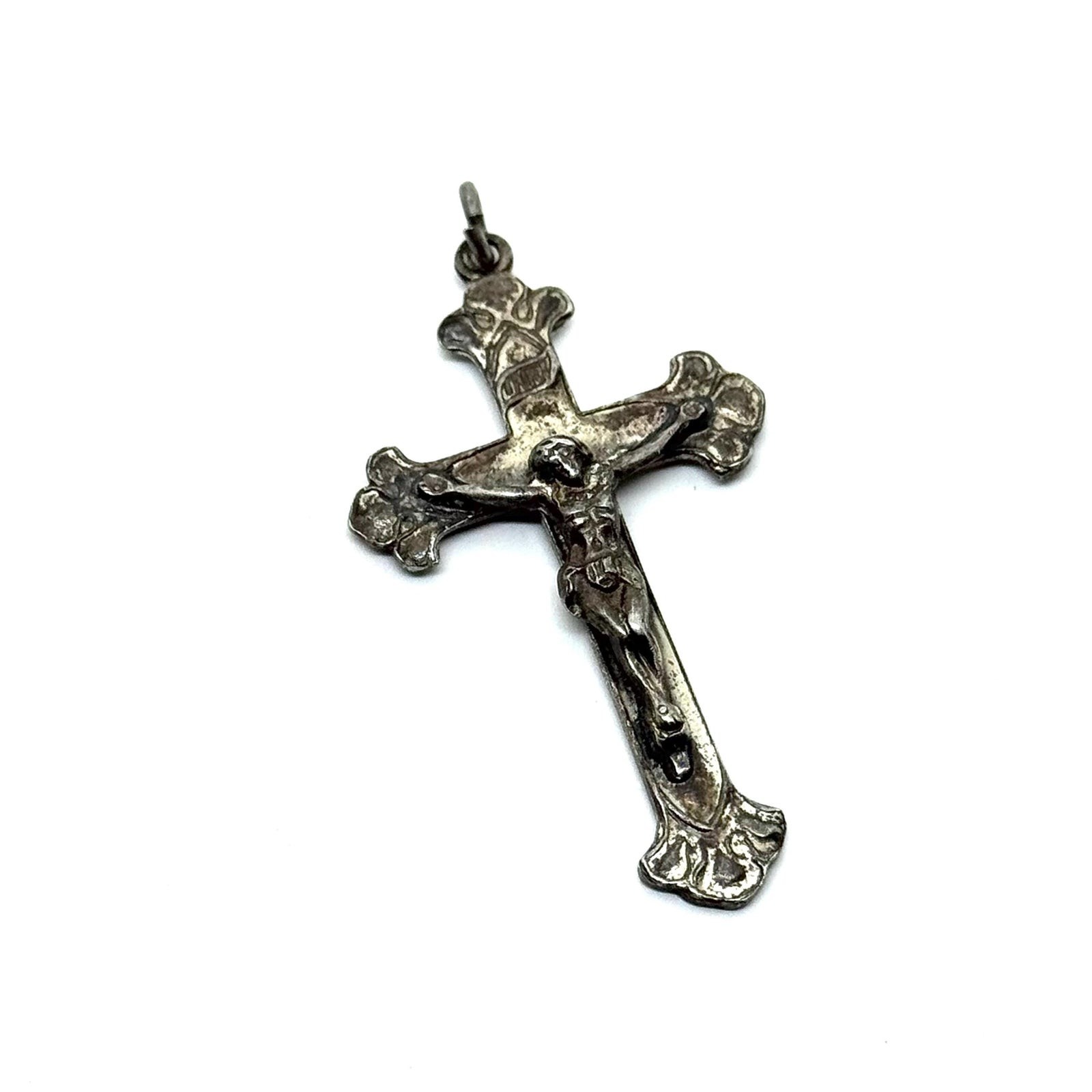 Vintage Sterling Silver INRI Crucifix Pendant Medal