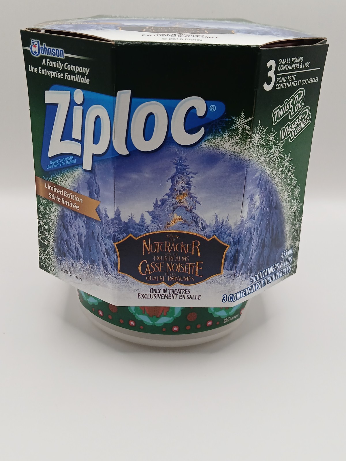 Ziploc Twist n Loc 3 Small Round Plastic Containers Limited Edition Nutcracker