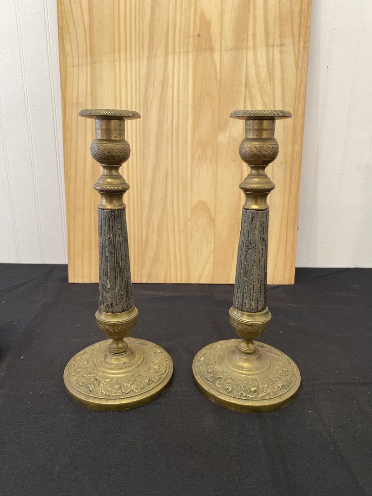 Pair Antique French Empire Brass Candlestick Candle Holders