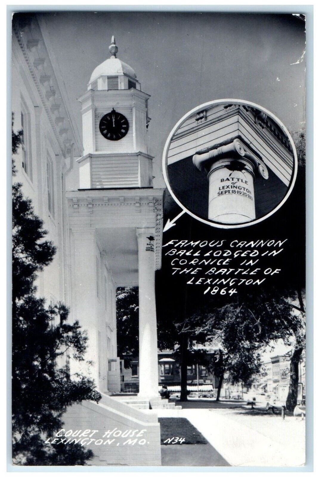 1946 Court House Cannon Ball Lodged Lexington Missouri MO RPPC Photo Postcard