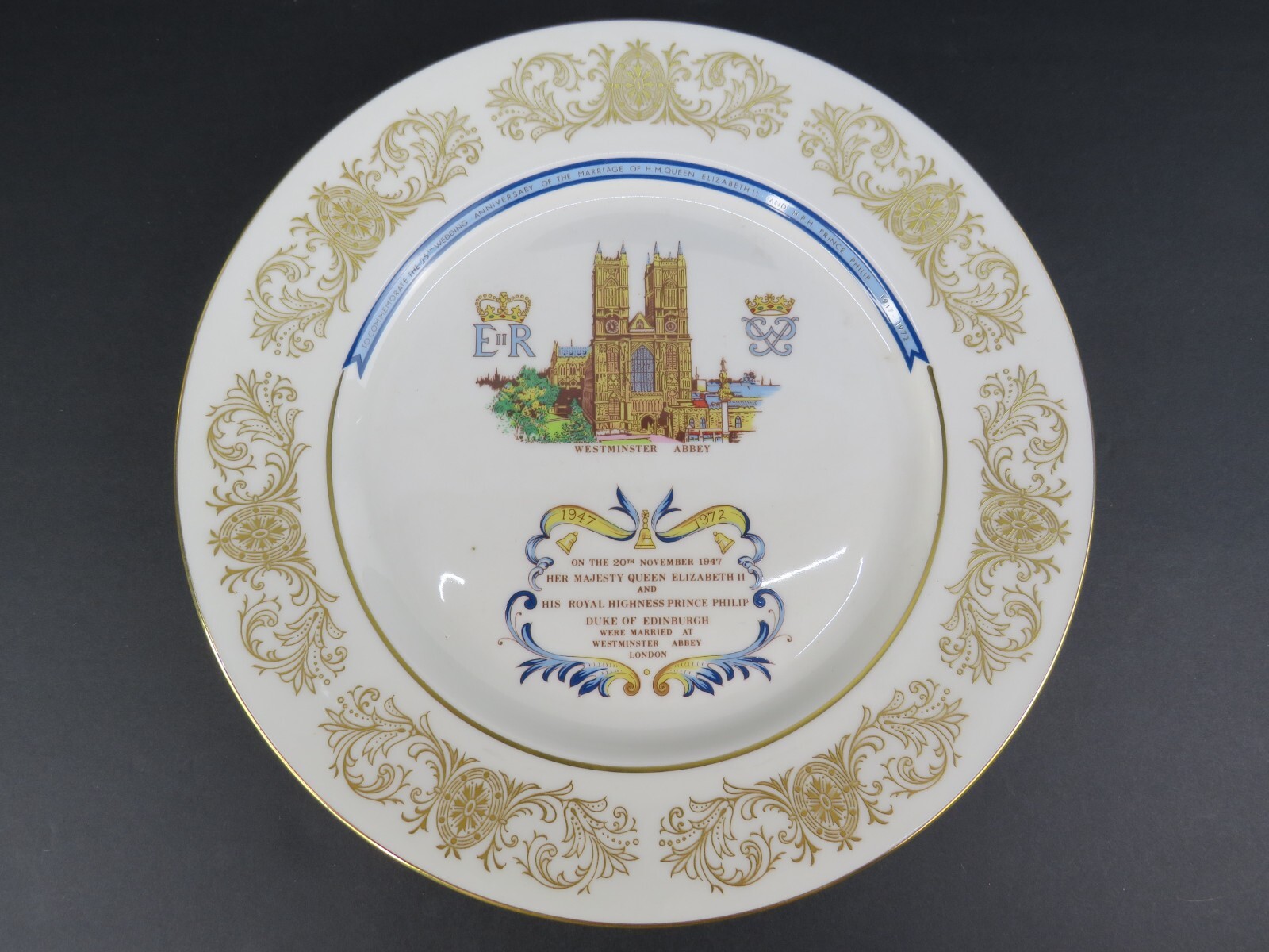 Vtg Westminster Abbey Aynsley Plate 1947-1972 Anniversary Queen Elizabeth II