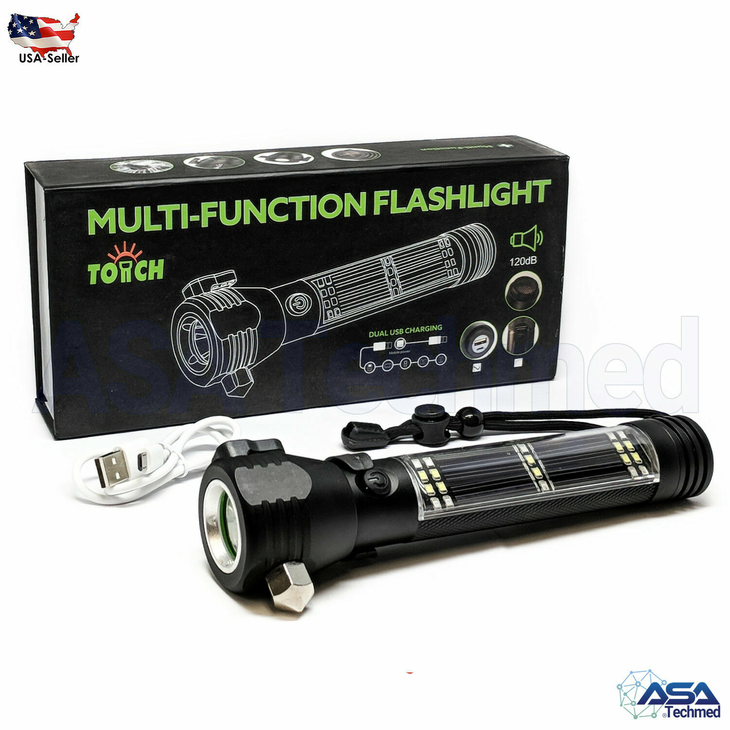 Roadside Rescue 9-IN-1 Multi-Function Solar Powered Flashlight / Survival Tool