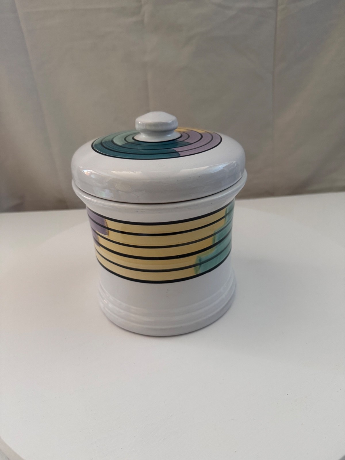 Vintage Handpainted Caleca Carousel Striped Ceramic Canister