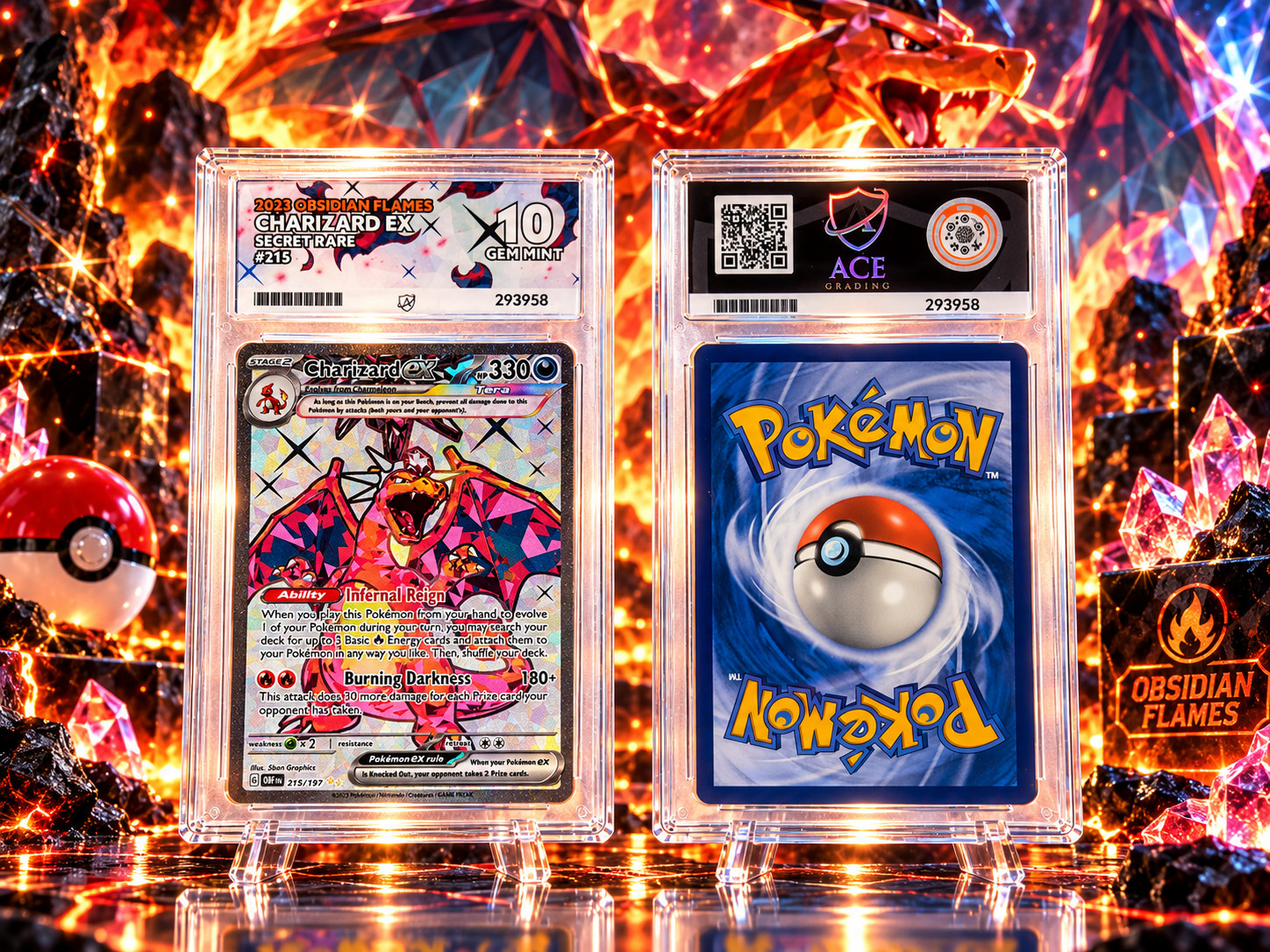Pokémon TCG Obsidian Flames Charizard EX Card 215/197 Ace 10 