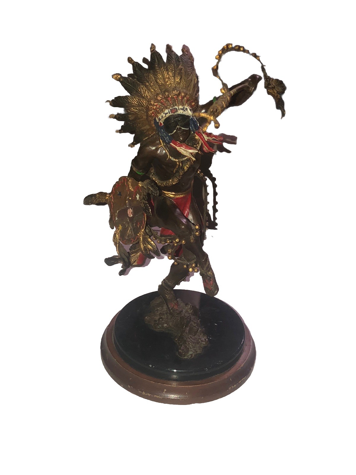 “SPIRIT OF THE THUNDERBIRD” Indian  Dancer Bronze Statue On Wood Stand