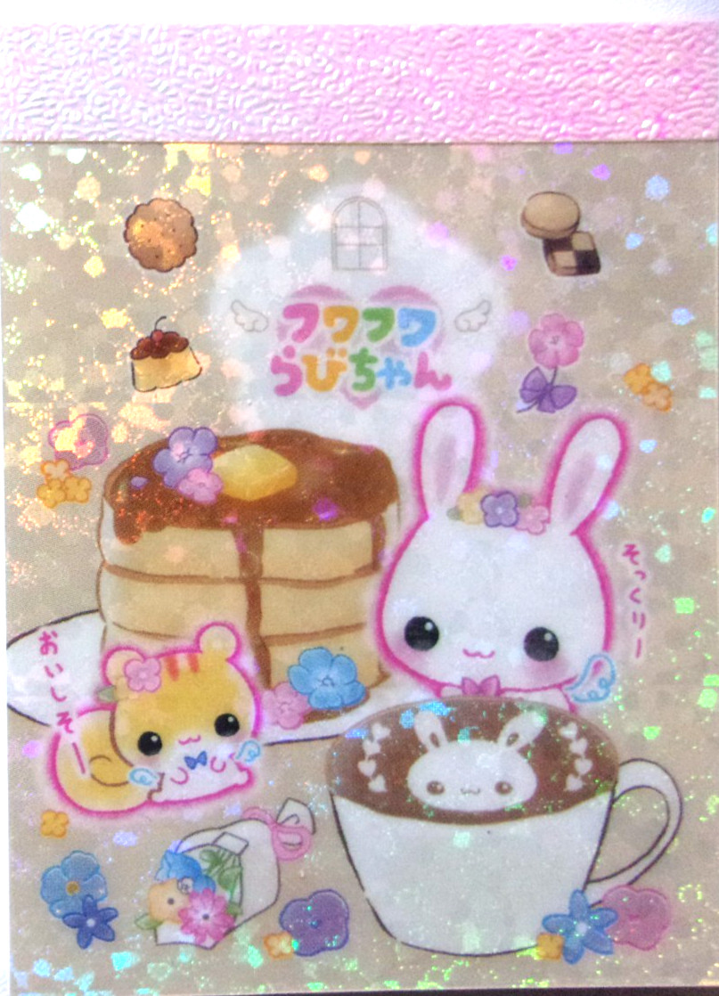 CRUX Fuwa Fuwa Rabi-chan Rabbit Flower Cafe Hologram Mini Memo Pad Made in Japan