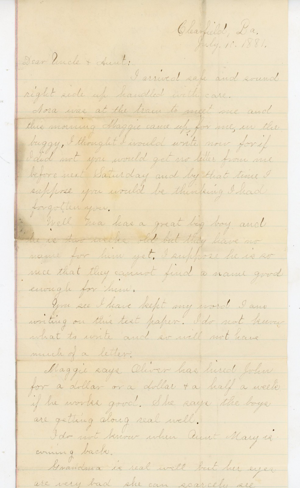 1881 Handwritten Family Letter Clearfield PA Victorian ManuscriptMaggie Albright 1881 Handwritten Family Letter Clearfield PA Victorian ManuscriptMaggie Albright