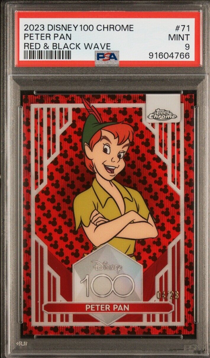 2023 Topps Chrome Disney 100 - Peter pan - Red And Black Wave /28 - PSA 9