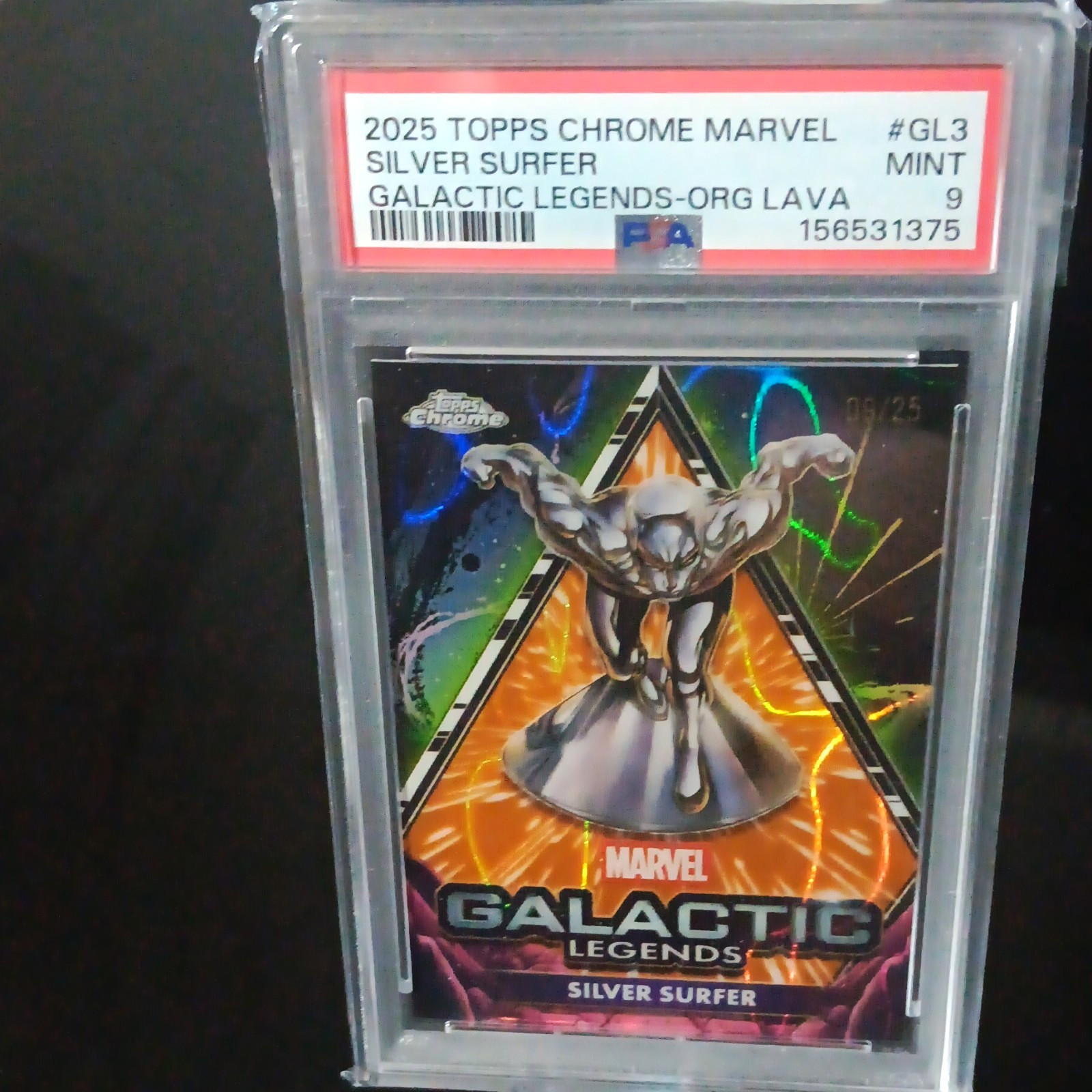 2025 Topps Chrome Marvel Silver Surfer Galactic Legends Org Lava GL-3 PSA 9/25 2025 Topps Chrome Marvel Silver Surfer Galactic Legends Org Lava GL-3 PSA 9/25