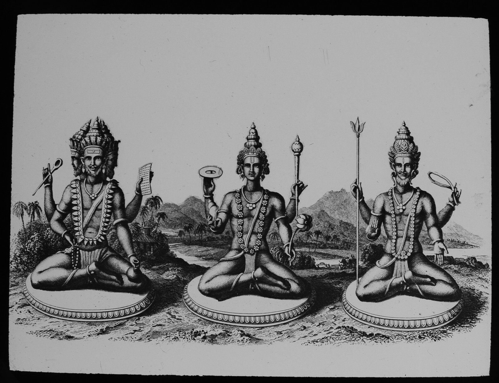 ANTIQUE Magic Lantern Slide HINDU GODS C1910 ILLUSTRATION