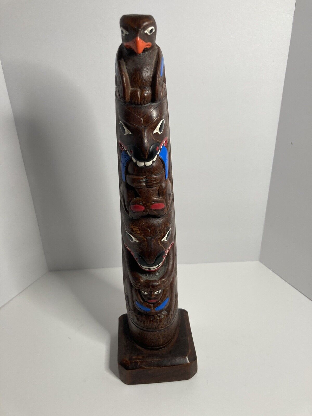 Native Alaskan Hand-Carved Totem Pole - Made In Ak, 10.5 Inches Tall - Beautiful