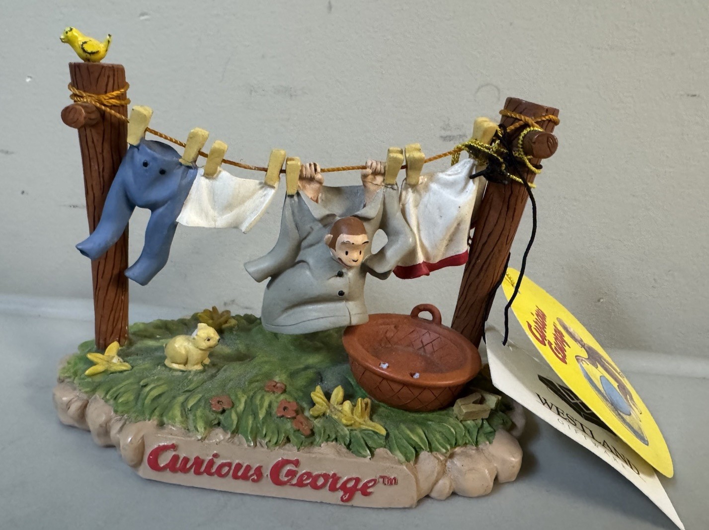 RARE Vtg Curious George Laundry Line Westland Gifts Resin Figure Rare