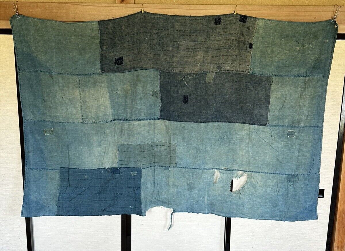 Vintage Old Boro Sashiko Stitch Indigo Dyed Cotton Patchwork Cloth 74\