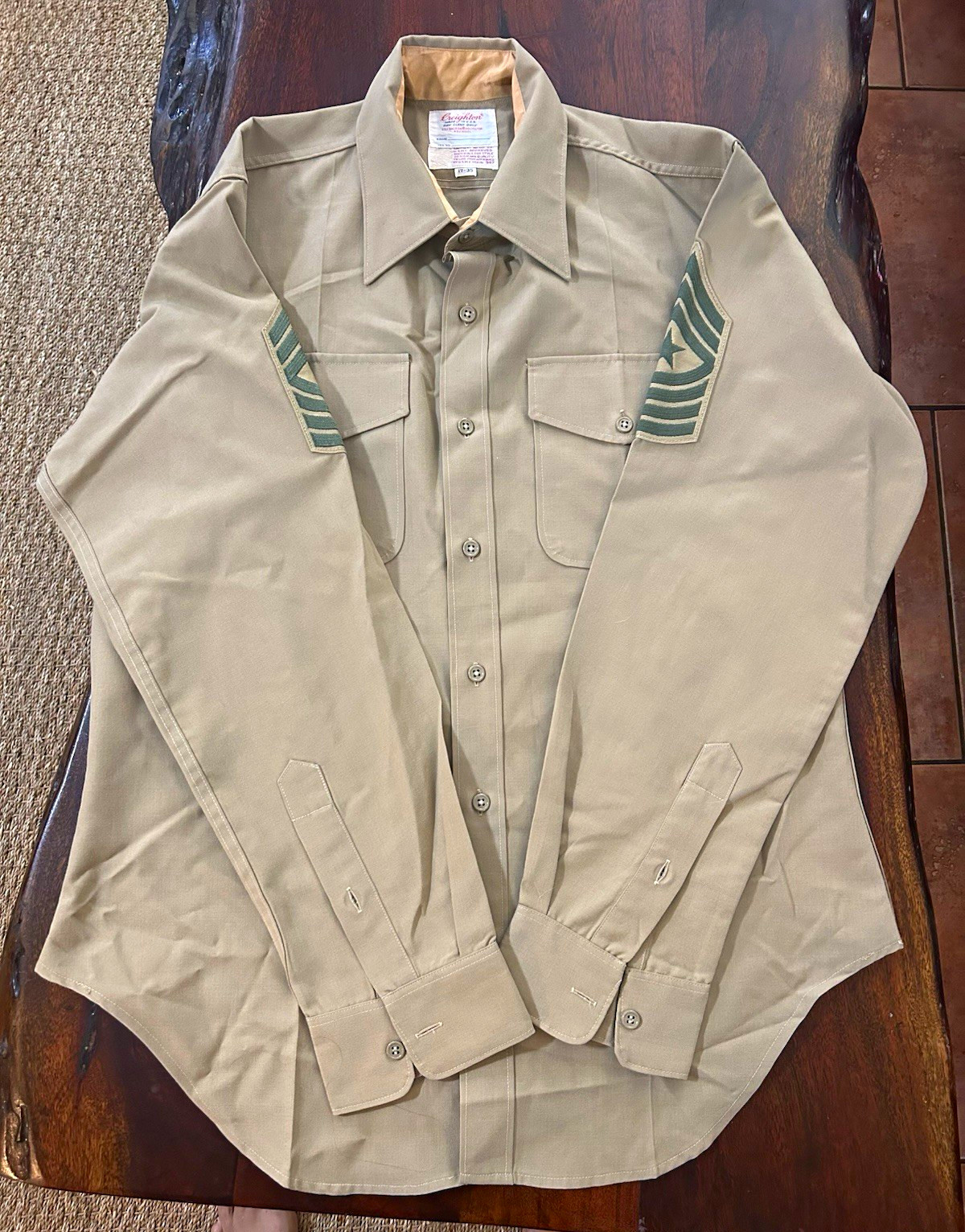 Vintage USMC Marine Corps Service Shirt 17.5x37 Khaki Wool Blend M Sergeant E-8