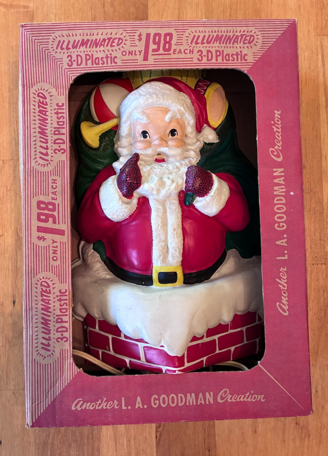 Vintage LA Goodman Lighted Santa In Chimney Blowmold Christmas Wall Decor 12” Vintage LA Goodman Lighted Santa In Chimney Blowmold Christmas Wall Decor 12”