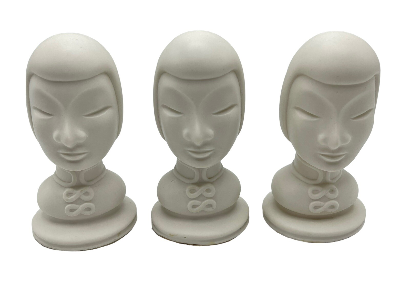 Lot 3 Signed 1981 Asian Oriental White Ceramic Bust Sculptures Heads 5\