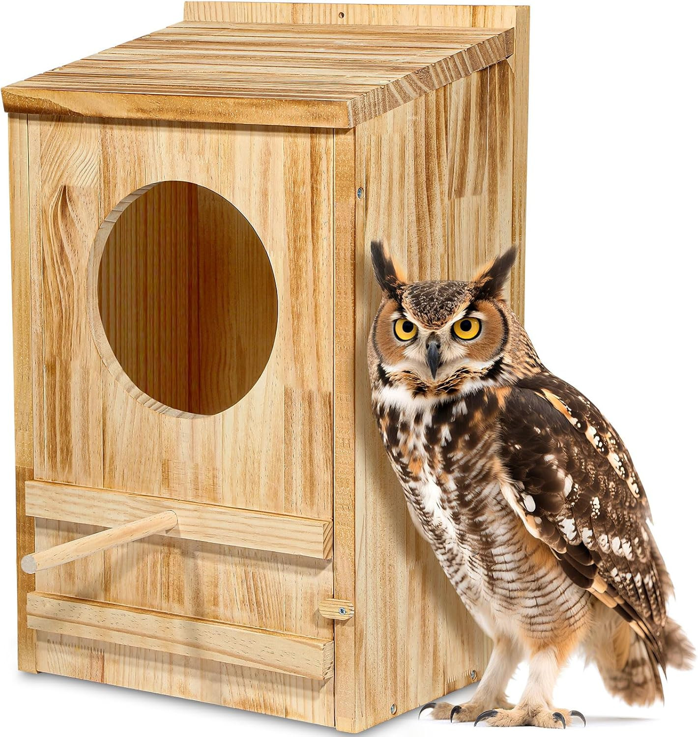 Large Great Horned Owl House,23''X 14''X 10''Owl Nesting Box for outside | Woode