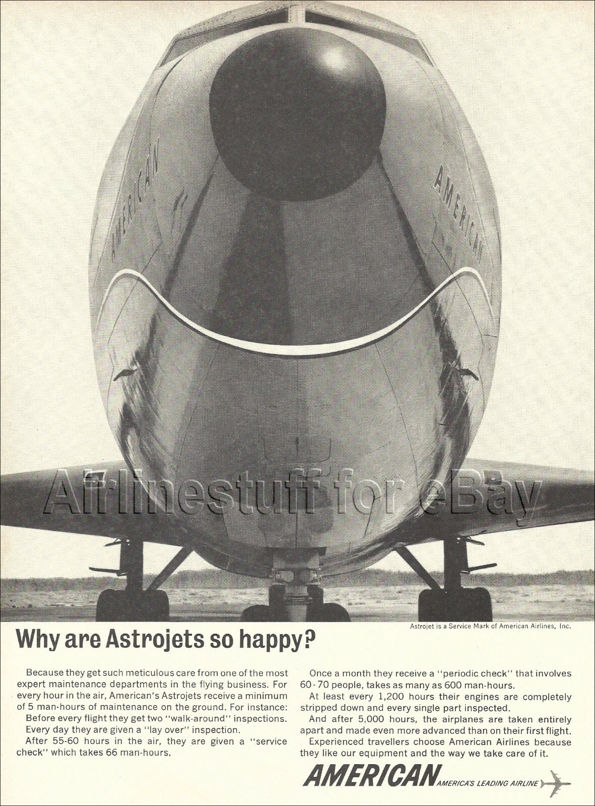1961 AMERICAN AIRLINES Boeing 707 Astrojet AD advert WHY ARE ASTROJETS SO HAPPY?