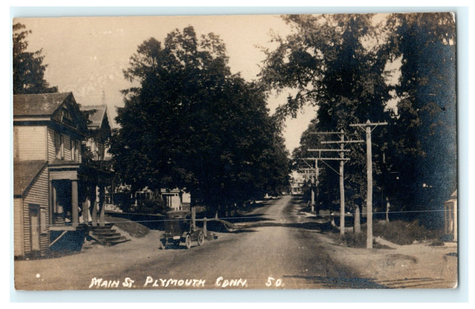 1920 Main St. Plymouth CT Street Early Street View RPPC Post Office & Library