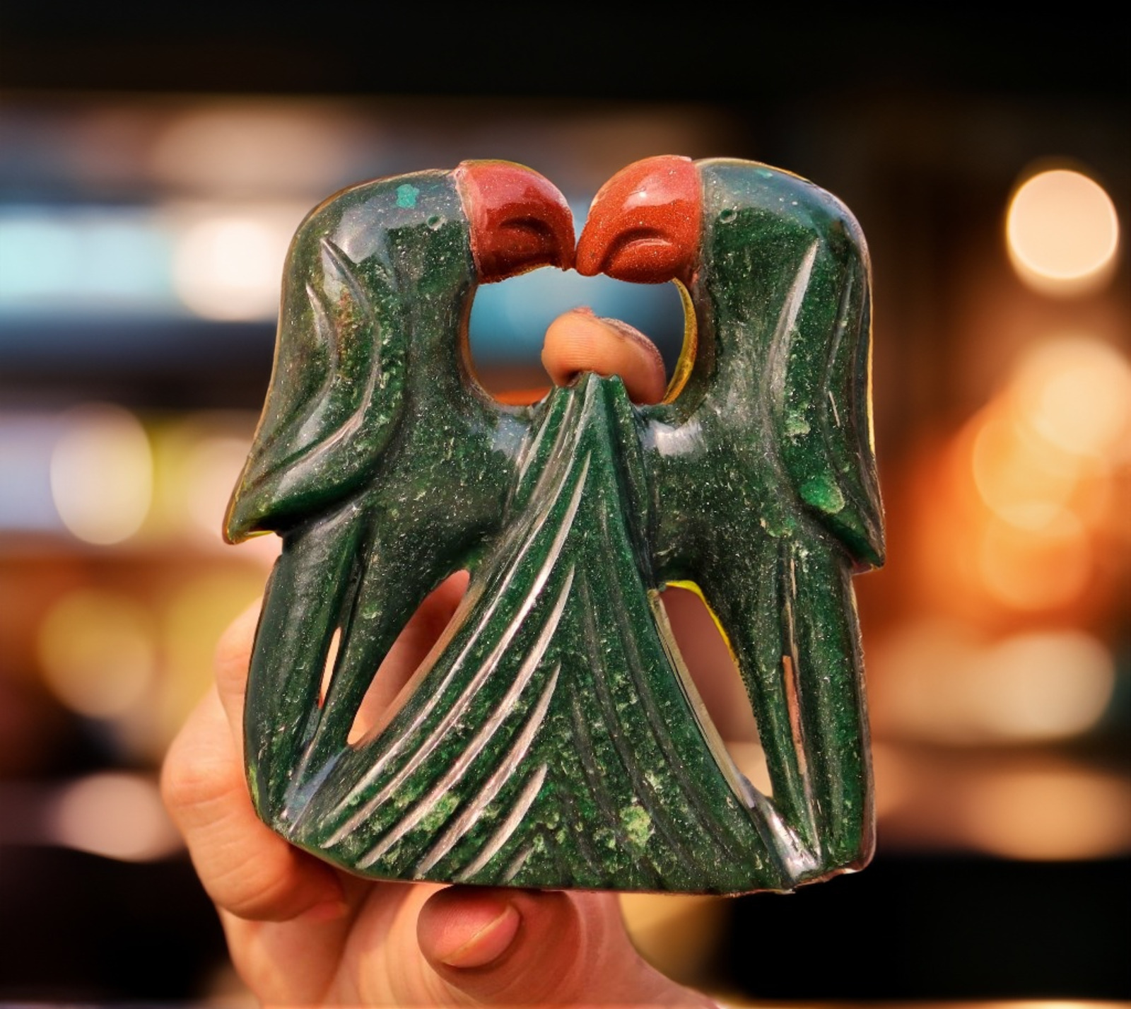 Pair Of 115MM Natural Green Aventurinne Stone Handicraft Parrot Decorative Gift
