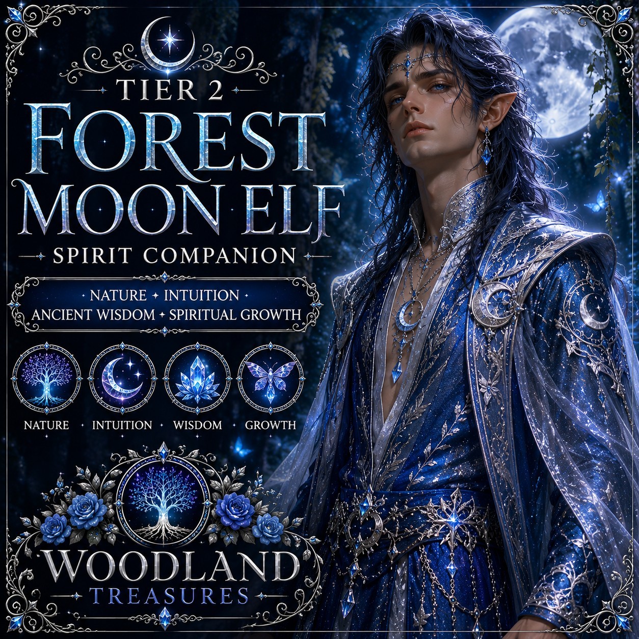 Tier 2 Forest Moon Elf Spirit Companion 🌙🌿Nature • Intuition 