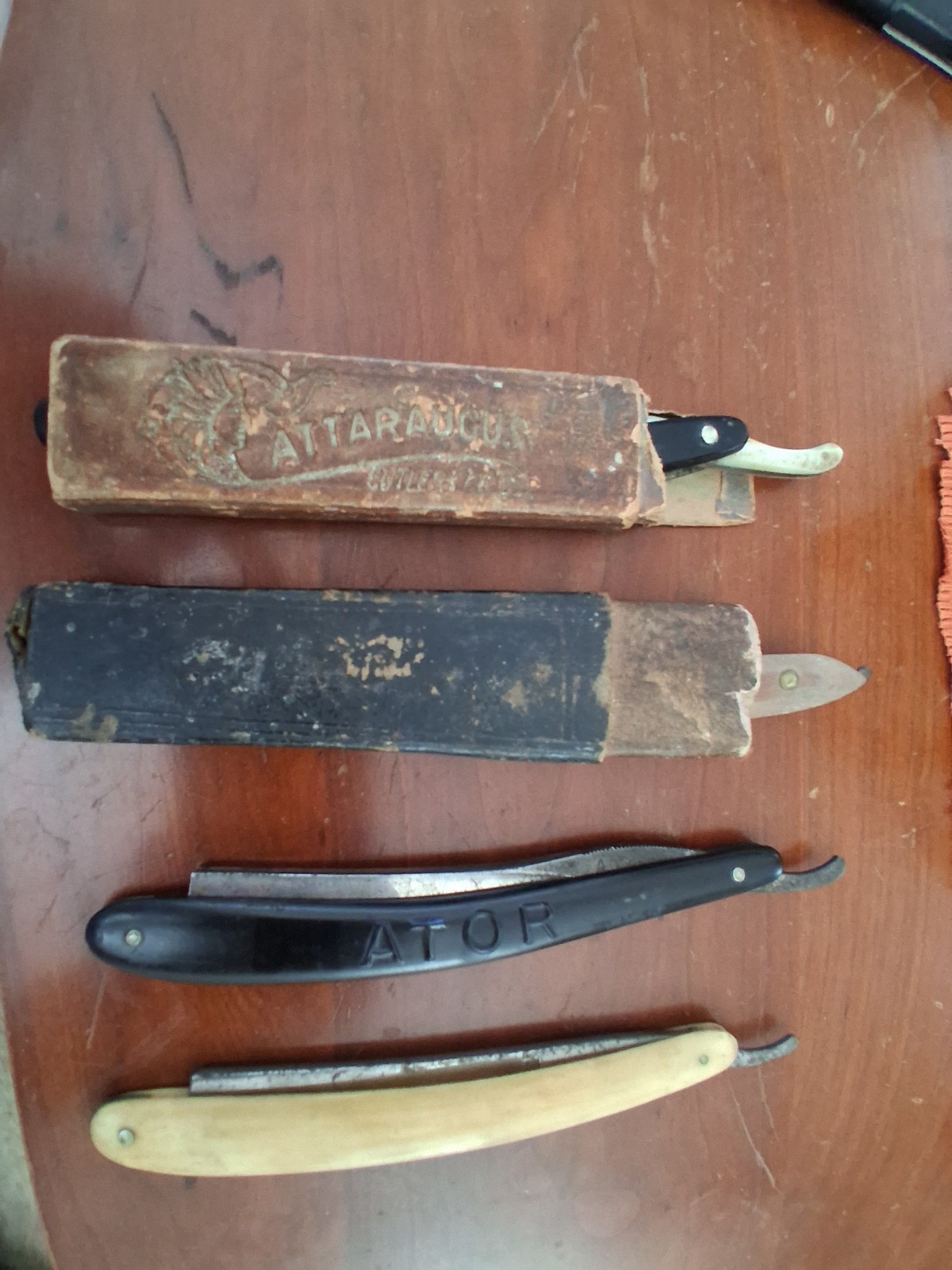 4 Vintage Straight Razors Antique Barber Razors Ator, Sheffield, Cattaraugus