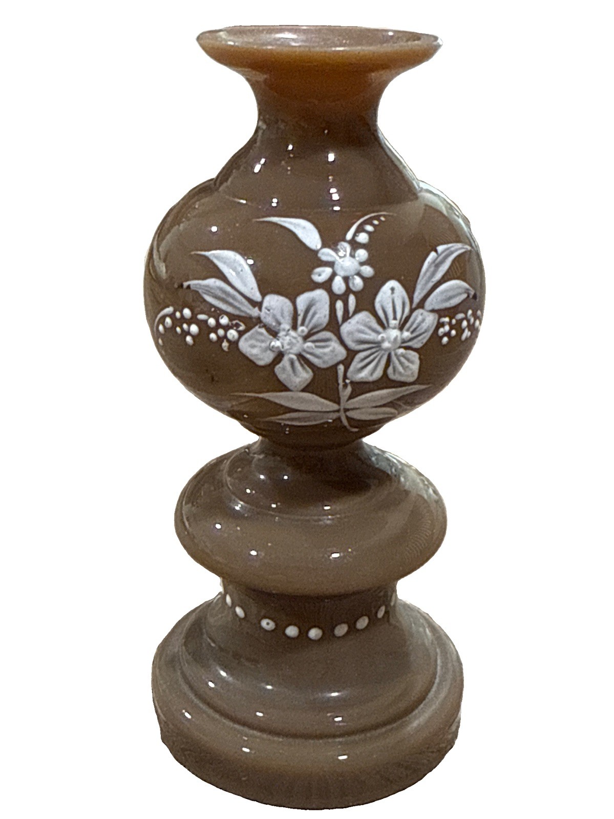 Antique Victorian Bristol Glass Vase Clambroth Cocoa Brown Hand Painted Enamel